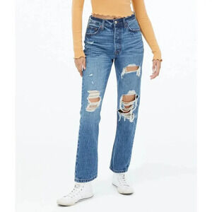 Aeropostale '90s Super High-Rise Straight Hemp Jeans Dark Wash Size 0